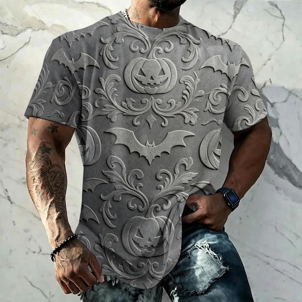 Men's Halloween Vintage Short Sleeve T Shirt Loose Breathable Summer Sports Streetwear Casual Everyday Top with Bat and Spider Web Print