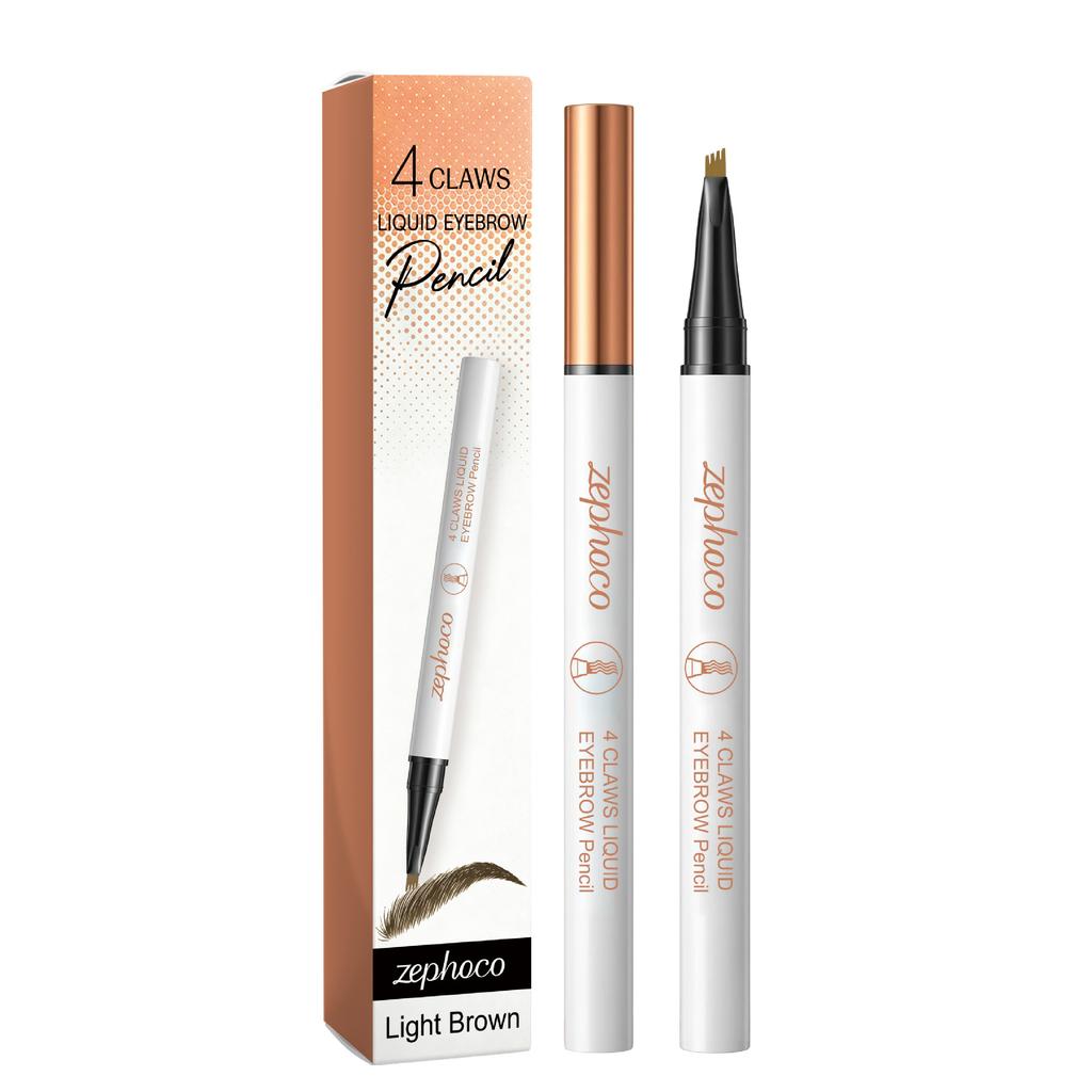 Zephoco 4-Claws Liquid Eyebrow Pencil: Waterproof Long-Lasting Eyebrow Pen with Microblading Tip, Natural Coloring & Sweat-Proof, 3 Shades