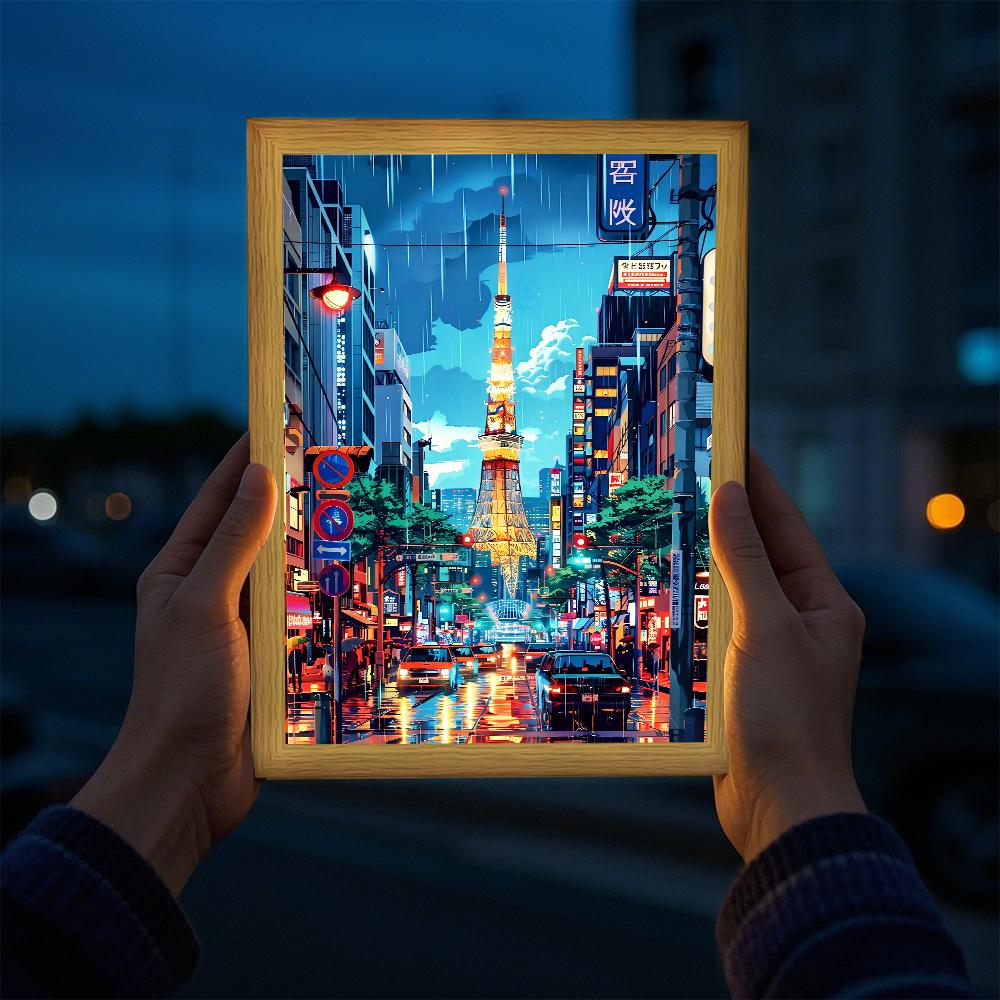 Asian Tokyo Eastern Cities Pretty Cityscape Painting Photo Frame Bedside Light Home Office Perfect Gift Traveler LED and for Kid Friendly Entertaining