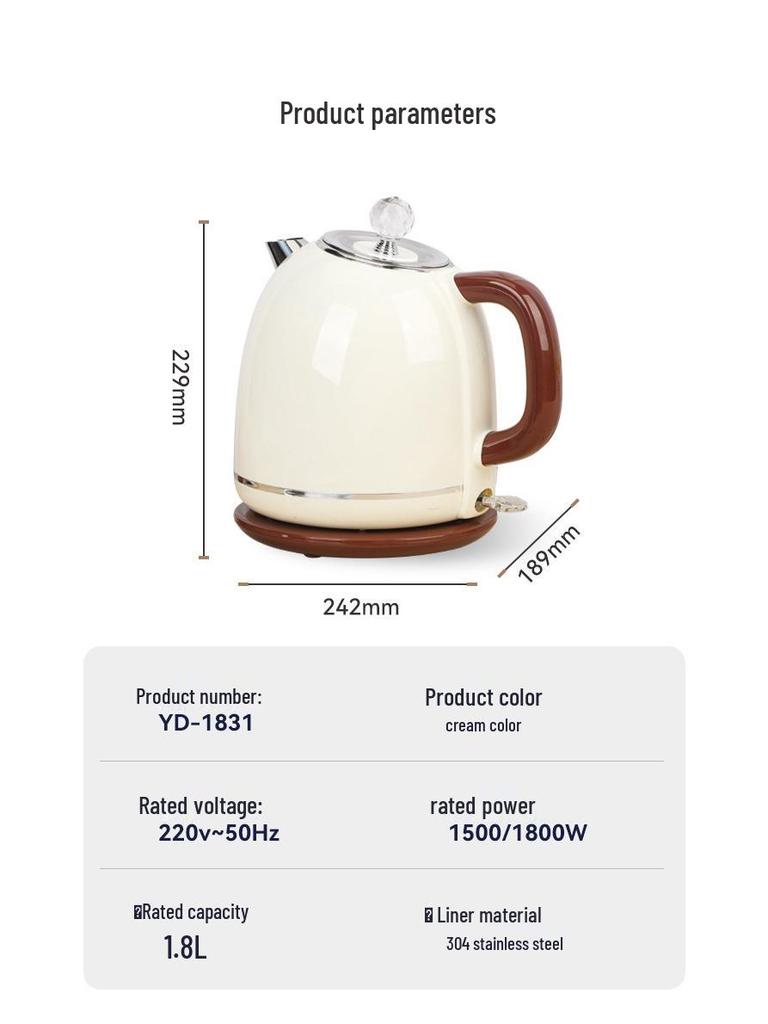 Yoda Retro Electric Kettle - European Standard, 304 Stainless Steel, Double-Layer Design for Home Use