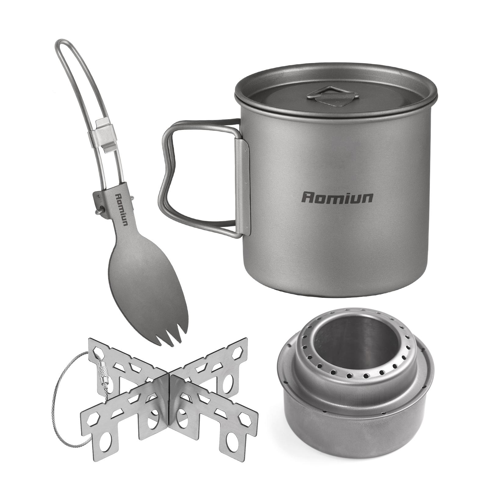 

Набор для приготовления пищи для кемпинга Титановая кружка 500 мл Вилка Ложка Спиртовая горелка Крестовая подставка Портативные наборы для приготовления пищи для кемпинга на 1 человека