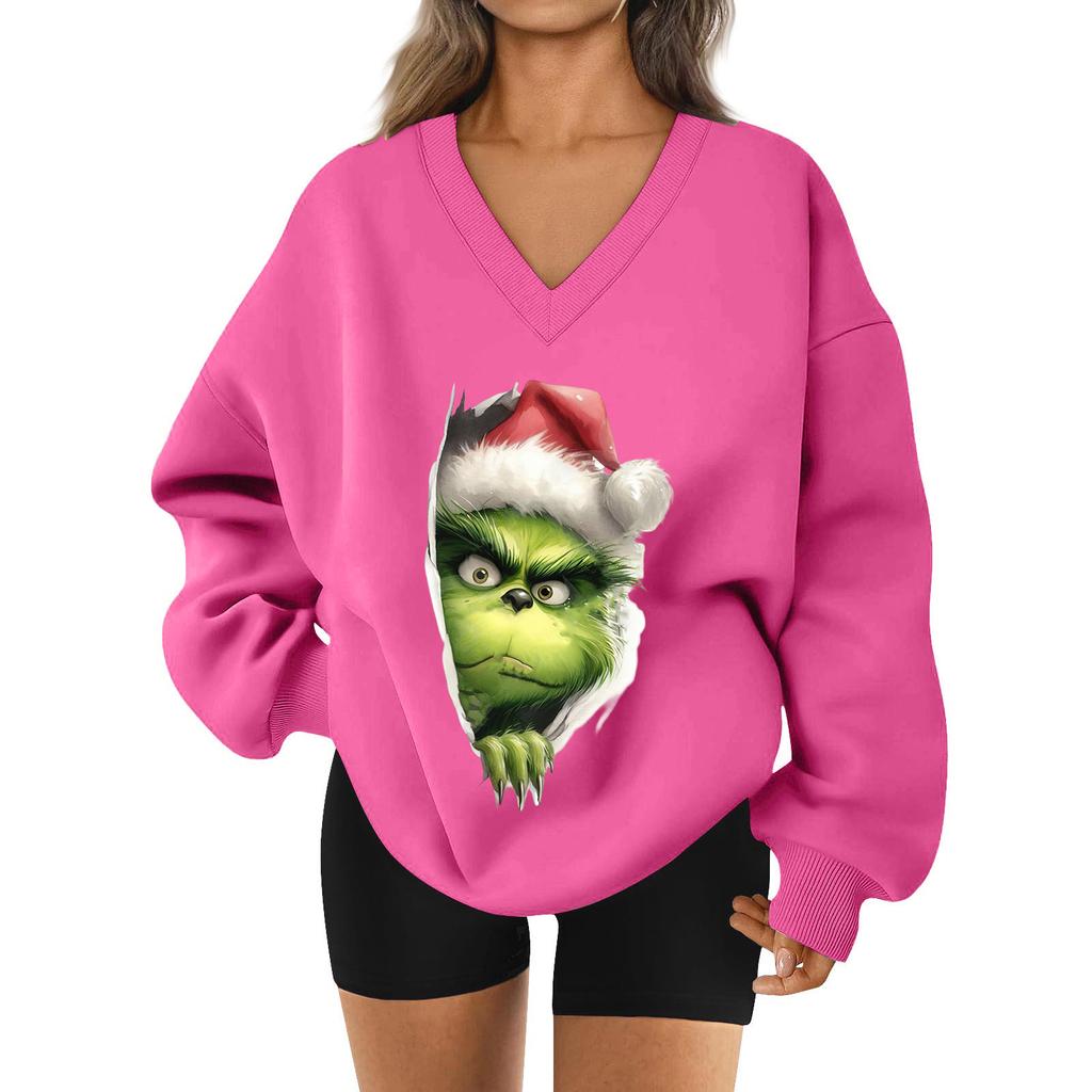 Women's Loose And Comfortable Letter V-neck Sportswear Long-sleeved Sweatshirt Daily Matching Clothes