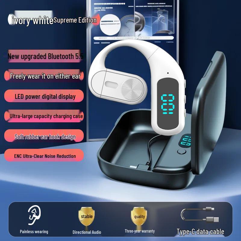 Universeller kabelloser Bluetooth-Kopfhörer mit Ohrbügel, Anrufer-ID und langer Standby-Zeit