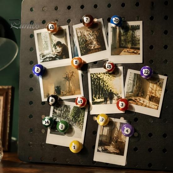 Memo Note Photo Holder 15Pcs/Set Mini Billiard Ball Fridge Magnet, 3D Pool Decorative Locker Magnet Holder, for Whiteboard Refrigerator Door