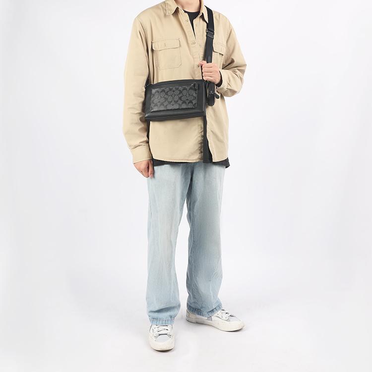 COACH Holden Coated Canvas Leather Crossbody Bags Regular Men's Brown Black (Unisex) Crossbody Bags C5598 QBPHT