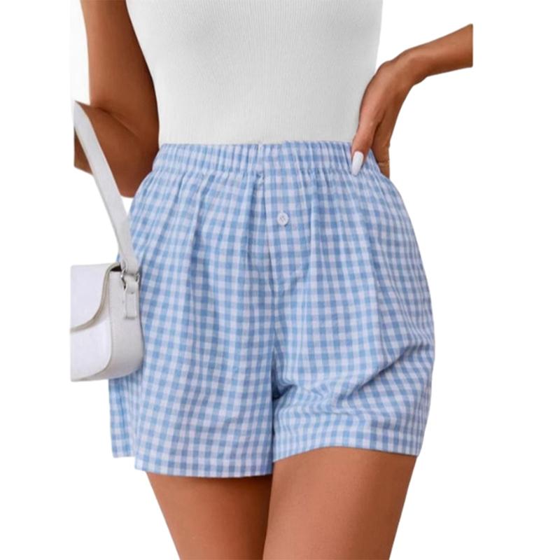 Women's Vintage Plaid Loose Casual High Waist Wide-Leg Shorts