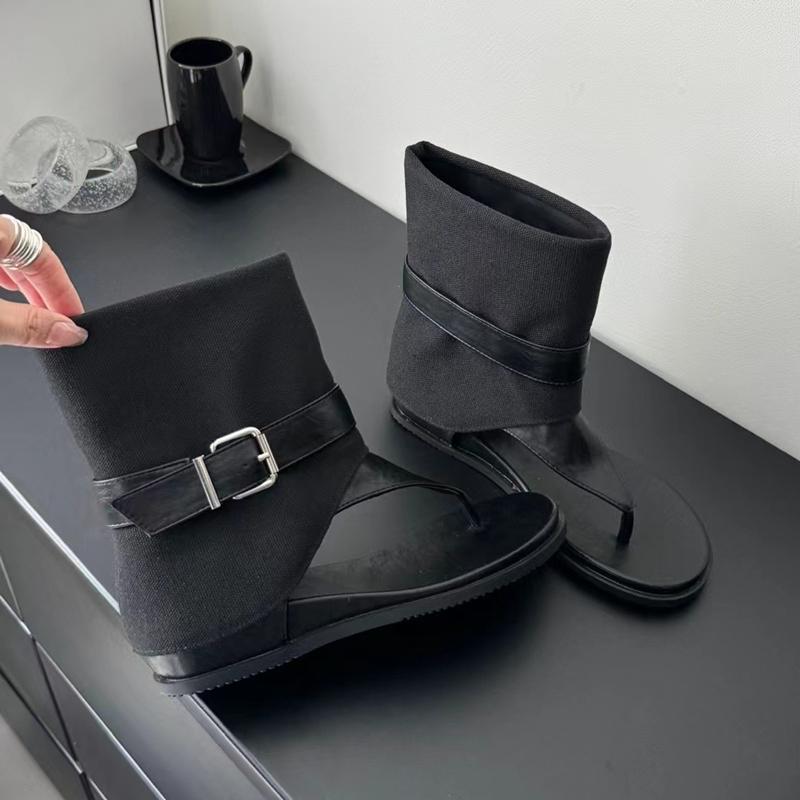 

Fashion SUOJIALUN 2025 Autumn Women Ankle Boots Fashion Open Toe Slip On Ladies Casual Short Boots Shoes Soft Flat Heel Dress Chelsea Bo 35 чёрный