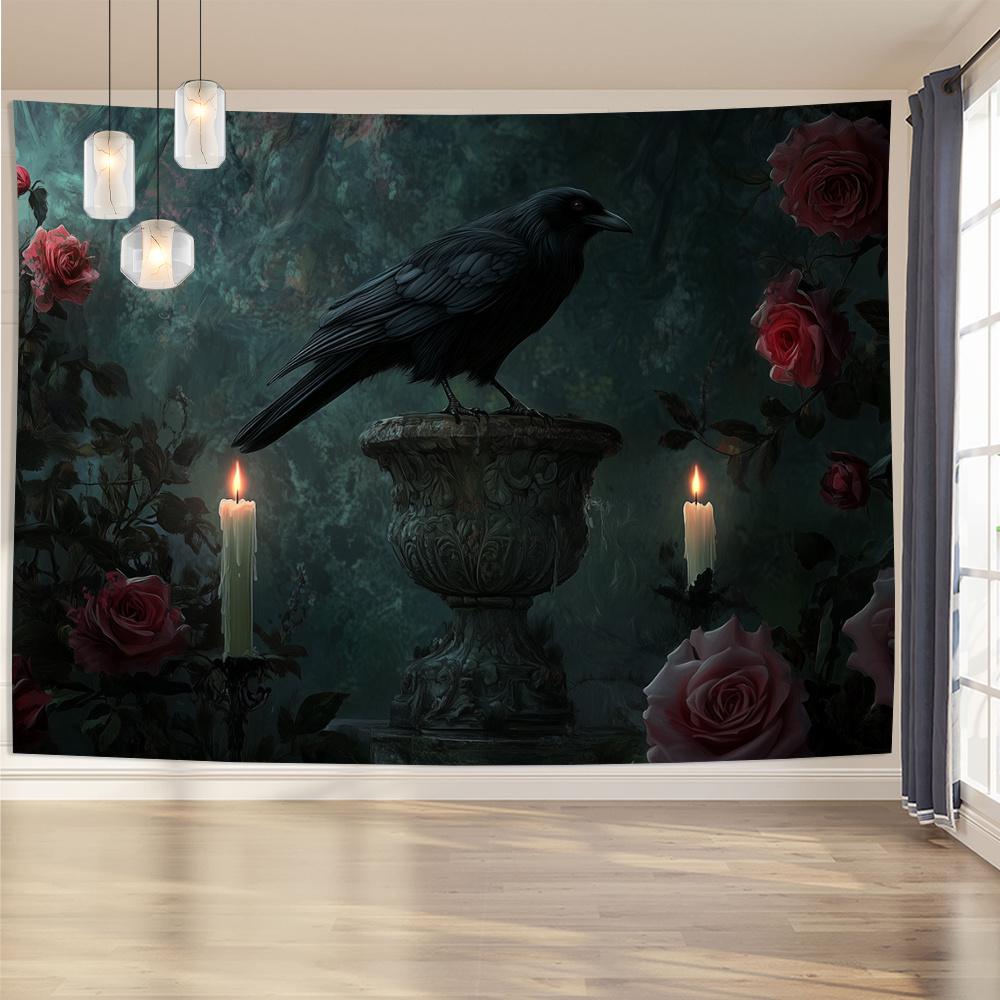 

Gothic Black Crow Cemetery Halloween Tapestry Room Decoration Home Decor Bedroom Wall Hanging Fabric 29x37in