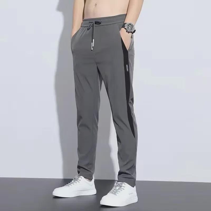 Men's Summer Ice Silk Sports Pants - Korean Style, Trendy, Slim Fit, Straight, Large Size