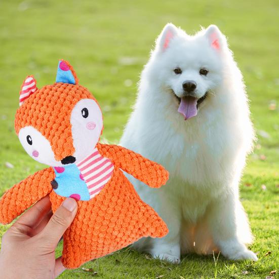 Plush Fox Dog Toy Squeaky Interactive Dog Chew Toy Puppy Teething Toy Stuffed Animal for Dogs Teeth Cleaning Boredom Relief