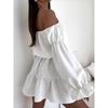 2025 European and American Fashion Casual Solid off-Shoulder Waist Hugging One Piece Dress Women Clothing