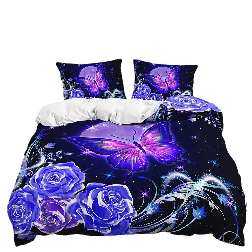 Three-Piece 3D Quilt Cover Butterfly Animal Cyberpunk Kit Bedding