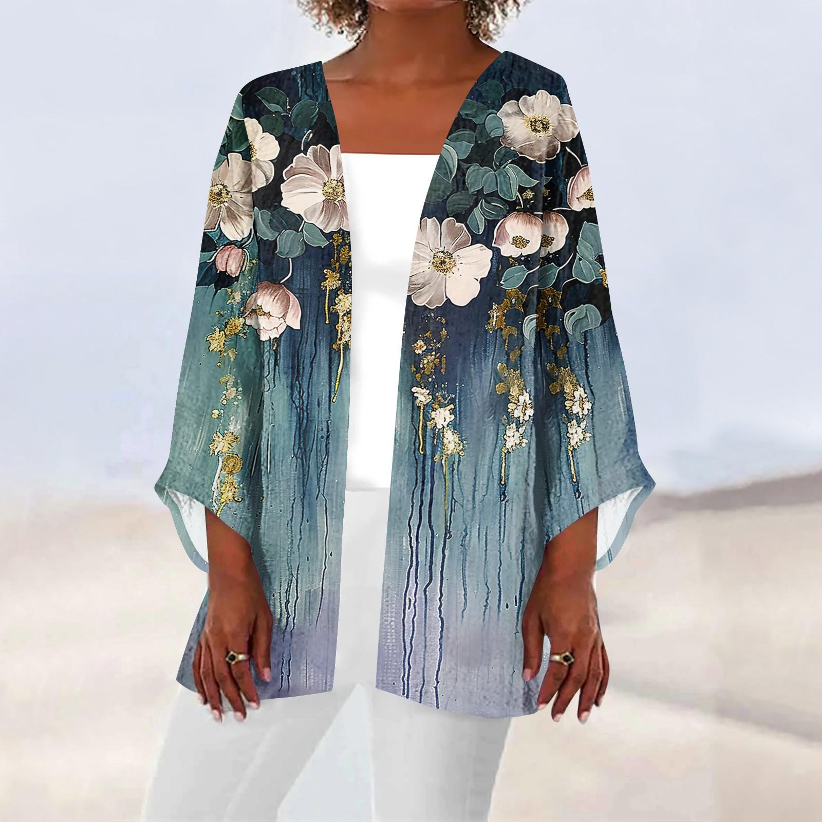 

Женская повседневная модная легкая куртка средней длины с принтом, кардиган L бежевый