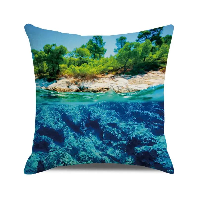 Blue Ocean Style Square Cushion Cover 45x45 cm Beach Coconut Grove Sunset Scenery Print Pillowcase Home Decor Linen Pillow Cover