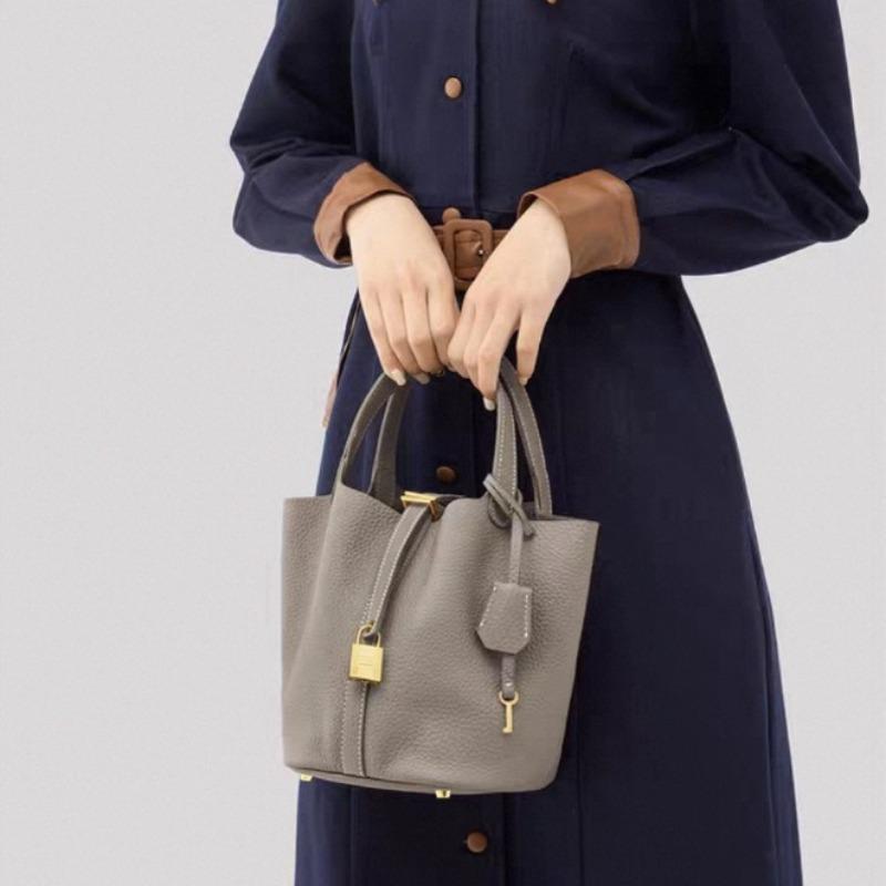 Classic Basket PU Women's Handbag, Simple Bucket Bag, Mother and Child Bag, Fashiable and Versatile Women's Bag