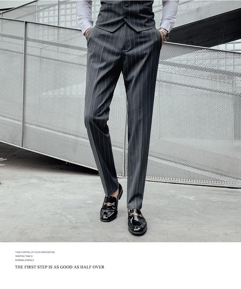 Men's 2020 Slim Fit Striped Three-Piece Suit - Korean Style, Plus Size, Formal Wedding & Banquet Attire