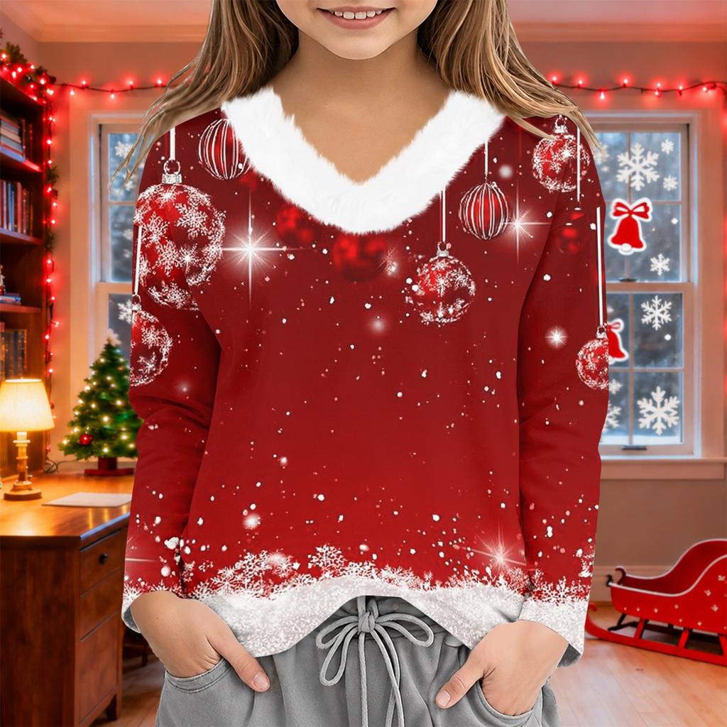 Top Invernale da Ragazza con Scollo a V e Stampa Natalizia per le Feste