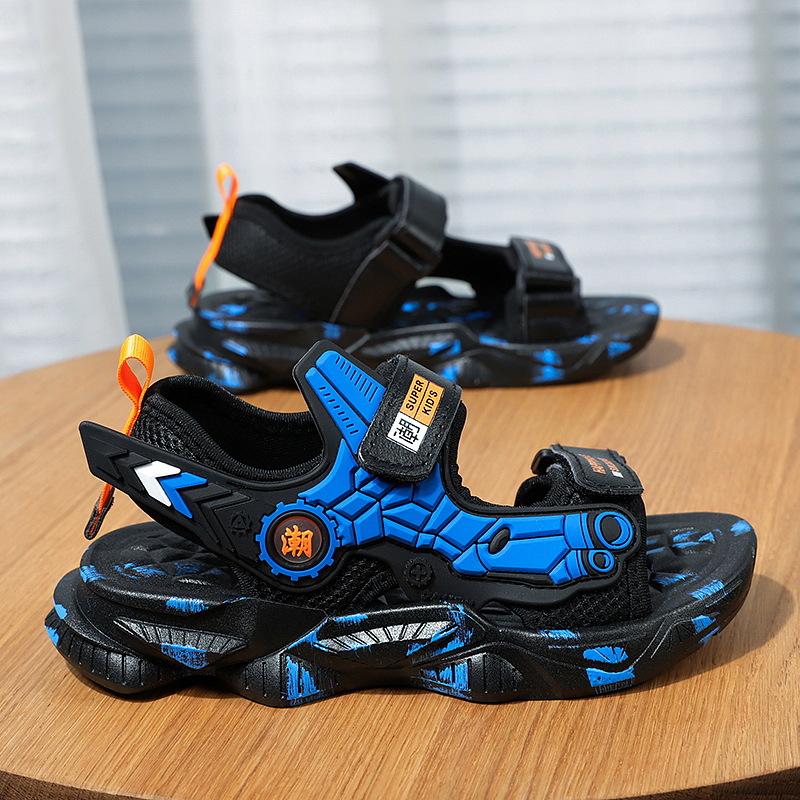 Children's sandals medium and large children's Velcro beach shoes boys' mecha sports sandals trend
