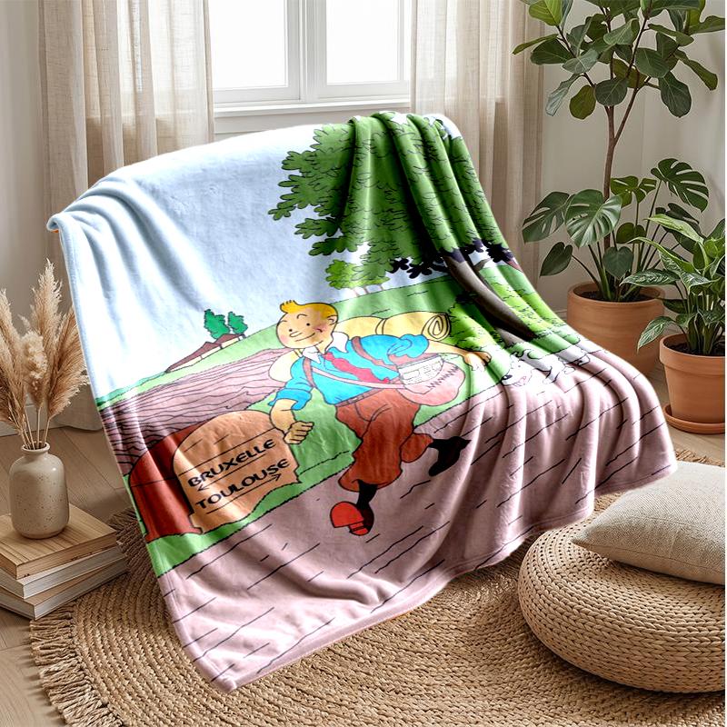 1pc The Adventures of Tintin Blanket, Soft Blanket for Travel Camping, Easy-to-maintain Indoor Outdoor Blanket