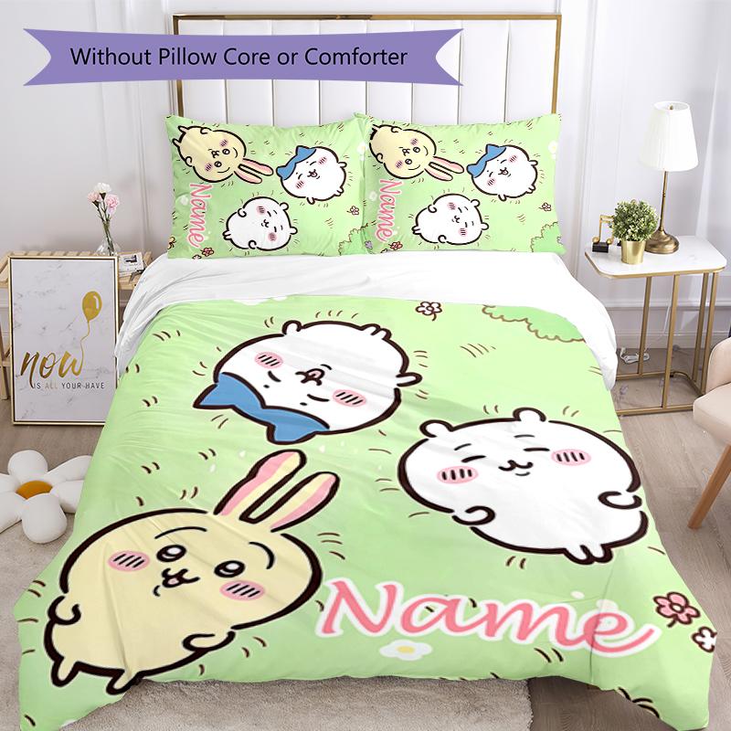 3pcs Custom Name Chiikawa Bedding Set Duvet Cover Closure Includes 1 Duvet Cover & 2 Pillowcases for All Seasons Bedroom Decor