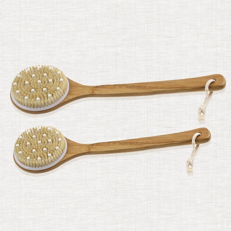 Nanzhu Curved Handle Bath Brush, Non-slip Long Handle PPR Soft Bead Massage Bath Brush, Boiled Bristle Hair Home Brush