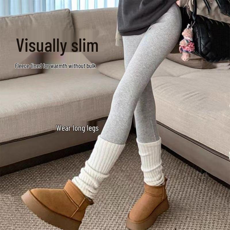 Women's High-Waist Lambswool Ribbed Leggings: Fleece-Lined, Thick, Cotton, Slim-Fit Autumn/Winter Pants for Warmth