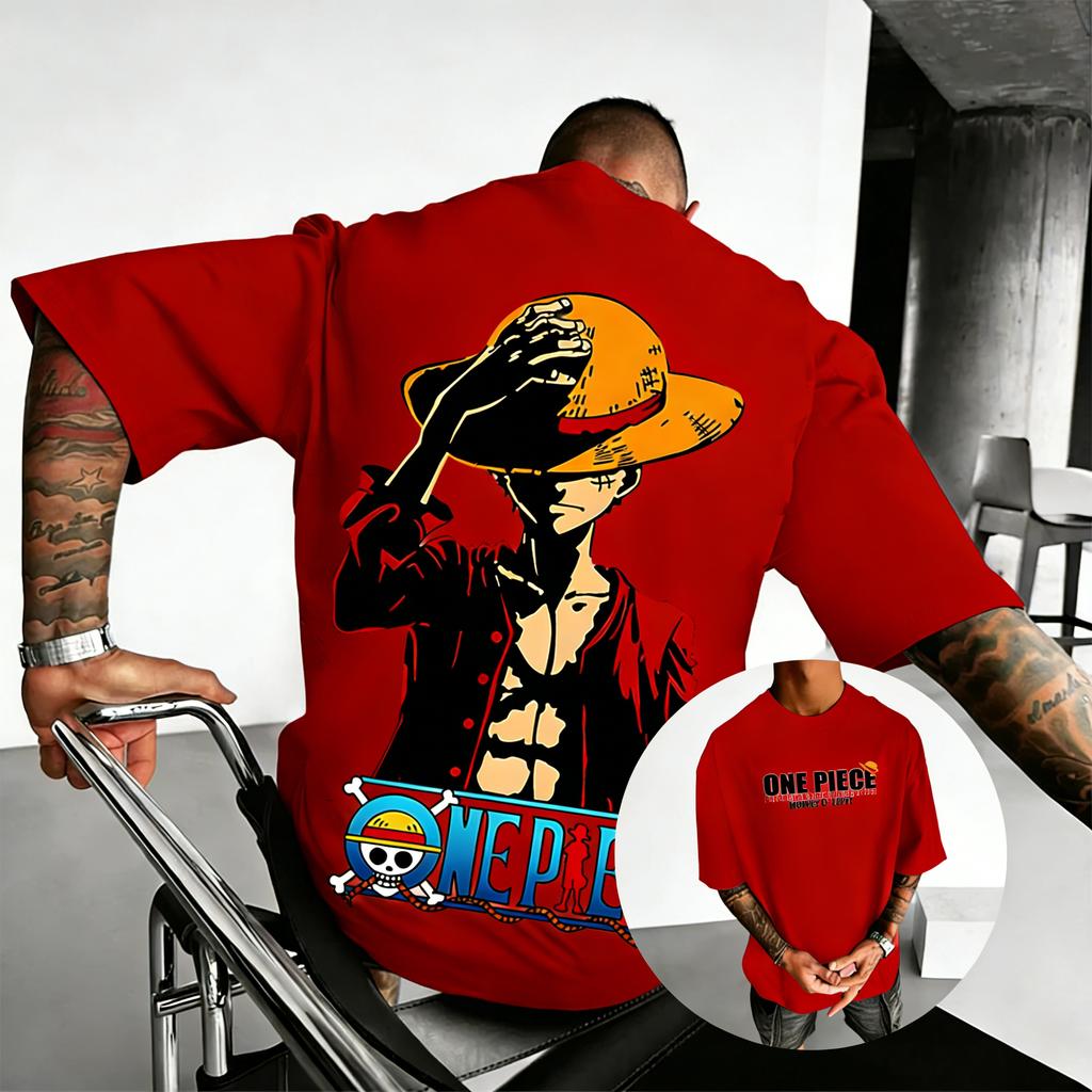 Plus Size One Piece Anime Printed Men and Women Tshirt Casual Parent Child Top Fashion Harajuku Style Y2K Summer Street Wear
