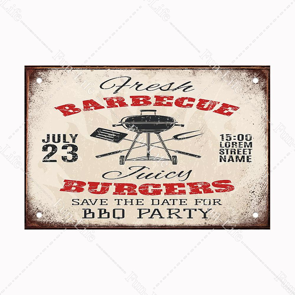 BBQ Warning Metal Tin Sign Oven Vintage Wall Decor Plaque Painting Barbecue Shop Restaurant Craft Pub Home Decor 20x30cm