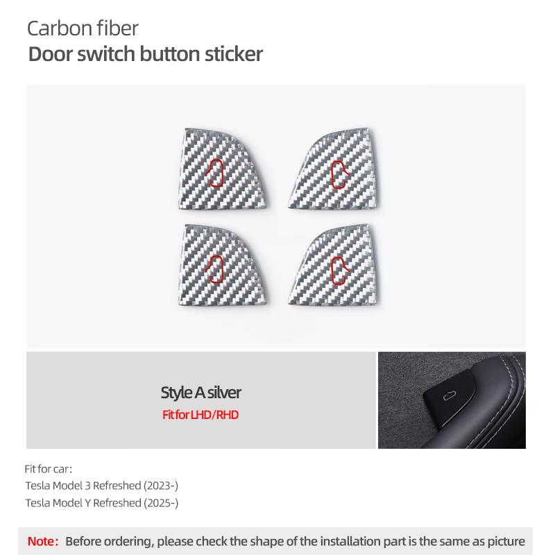 For Tesla Model Y 2019-2026 Juniper Model 3 Highland 2026 Carbon Fiber Car Interior Door Switch Button Trim Stickers Accessories