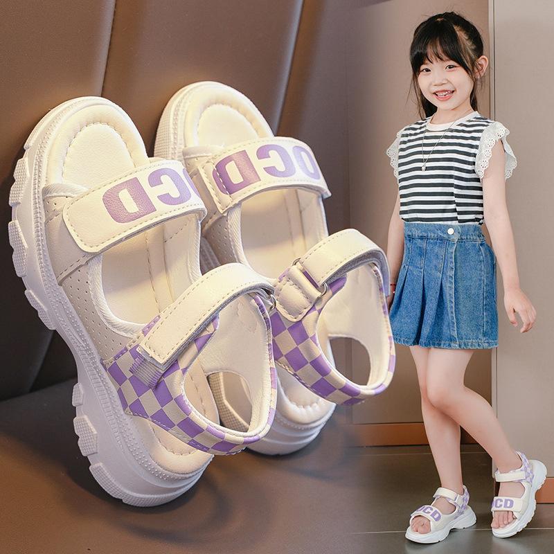 Girls sandals 2025 summer new children's shoes student breathable princess shoes medium and large children open-toed beach shoes tide