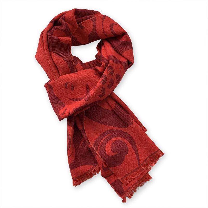 Knitted Scarf Club Event Embroidery Jacquard Logo Gifts Birthday Year China Red Scarf Scarf Knitted Shawl