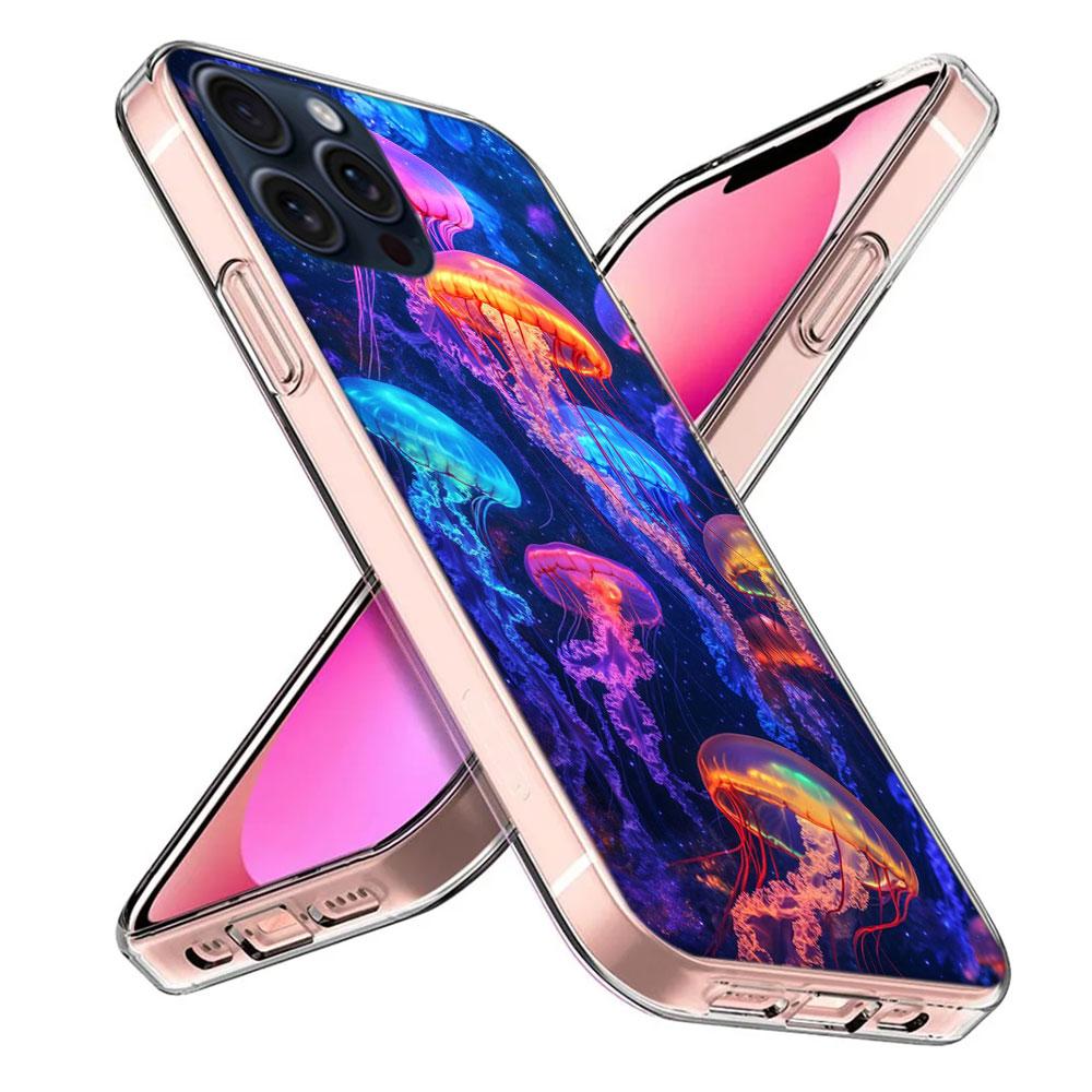 Enchanting Neon Jellyfish Clear Phone Case For Iphone 17 Air 16 Pro Max 15 Pro 14 Plus 17E 16E 11 13 12 Mini Cover Cases Fundas