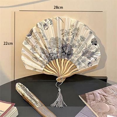 Chinese Style Antique Folding Fan Portable Scallop Shape Ancient Hand Fan Classical Photography Props Ink Folding Fan