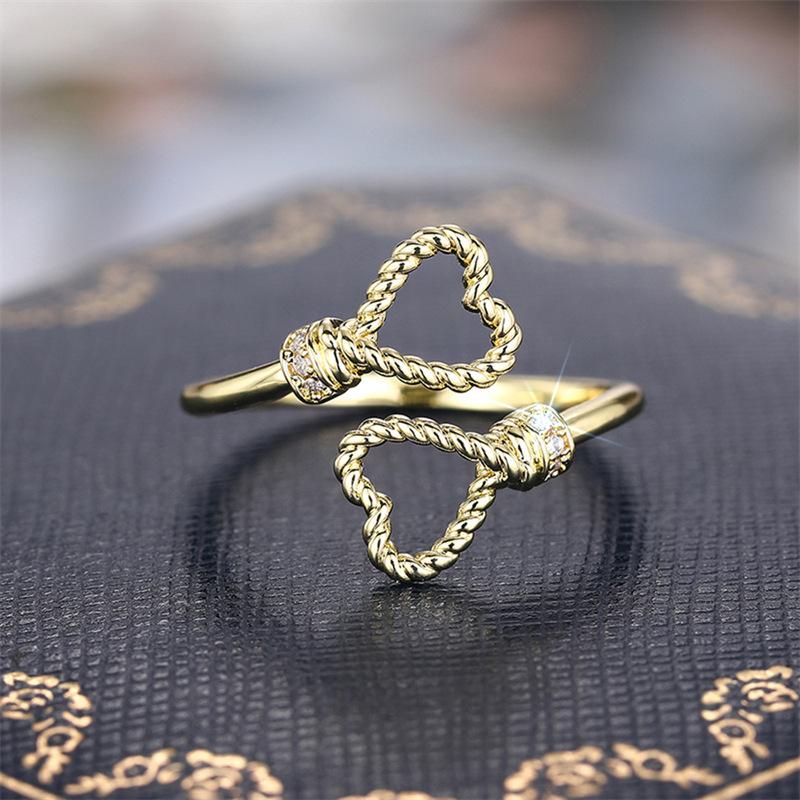 1Pc Heart-shaped Simple Ring, Adjustable Opening, Hemp Rope Ring, Peach Heart-shaped Accessories