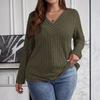 Women's Color Plus Size Cross V-Neck Long Sleeved Pullover T-shirt Top
