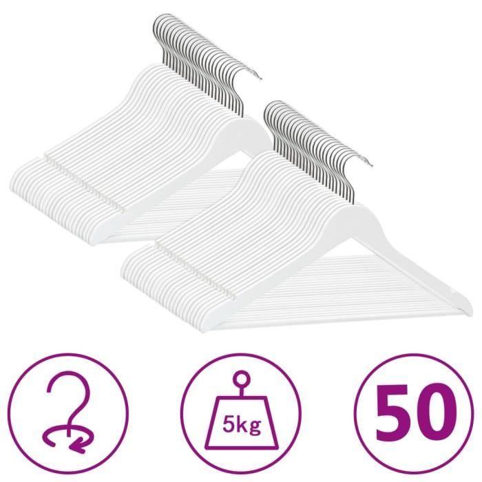 Cintres antidérapants - vidaXL - 50 pcs - Bois dur - Blanc - Crochet rotatif 360°