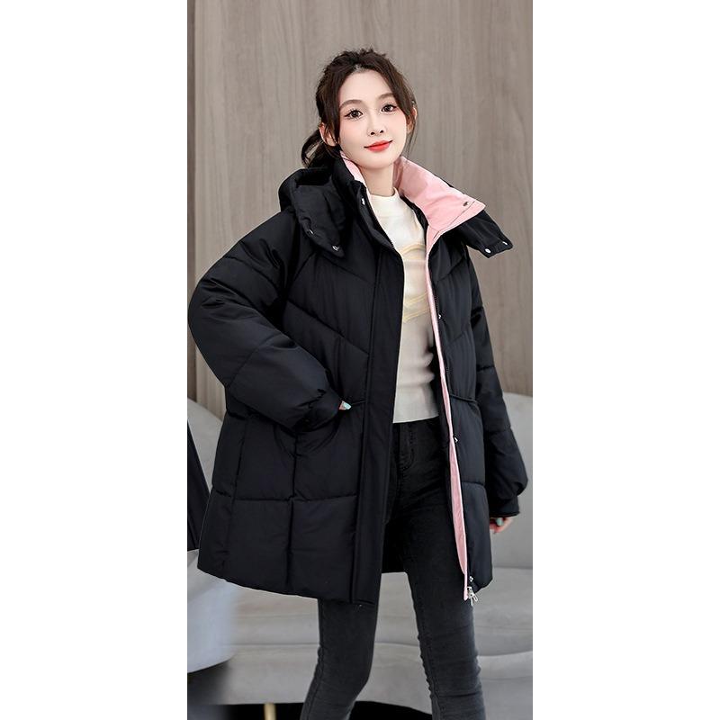 New Hooded Down-padded Jacket for Women, Mid-length Winter Loose Thickened Bread Coat, Cotton-padded Jacket