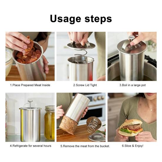 Nerezový lis na uzeniny s vestavěným teploměrem a pružinovým mechanismem, DIY výrobník šunkového salámu, velkokapacitní vařič na šunku