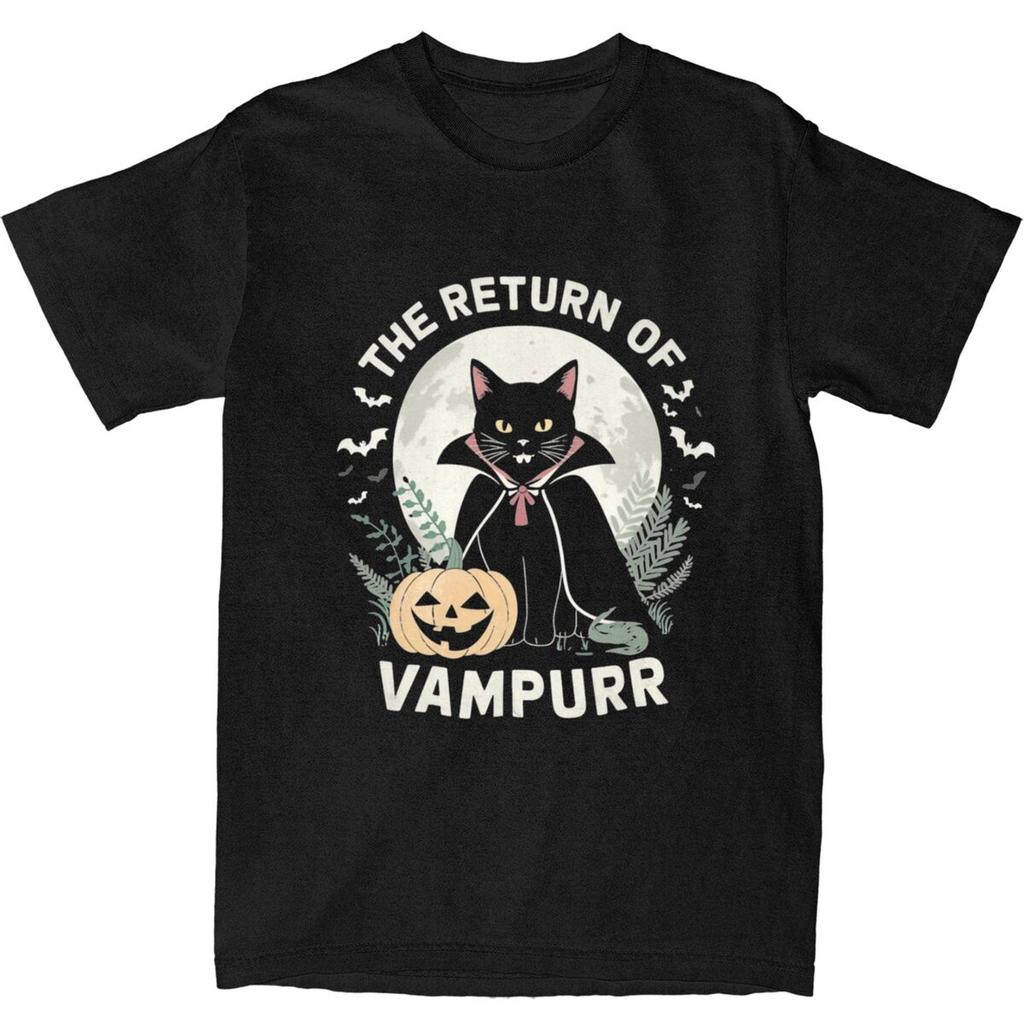 Men T-Shirt The Return Of Vampurr Halloween Cat T Shirts Gothic Full Moon Summer Tees Street Style Cotton Tops Plus Size