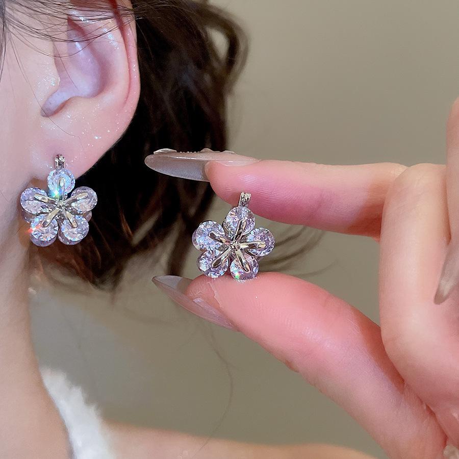 Korean Sweet Zirconia Double-Sided Floral Earrings - Luxury, High-End, Fashionable Jewelry for Women