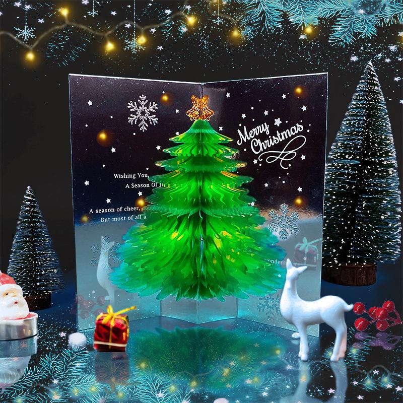 

New 2/1PC 3D Pop Up Shining Christmas Greeting Cards Tree Handmade Card with Envelope For Xmas New Year Thanksgiving Day Gifts 1PC зелений