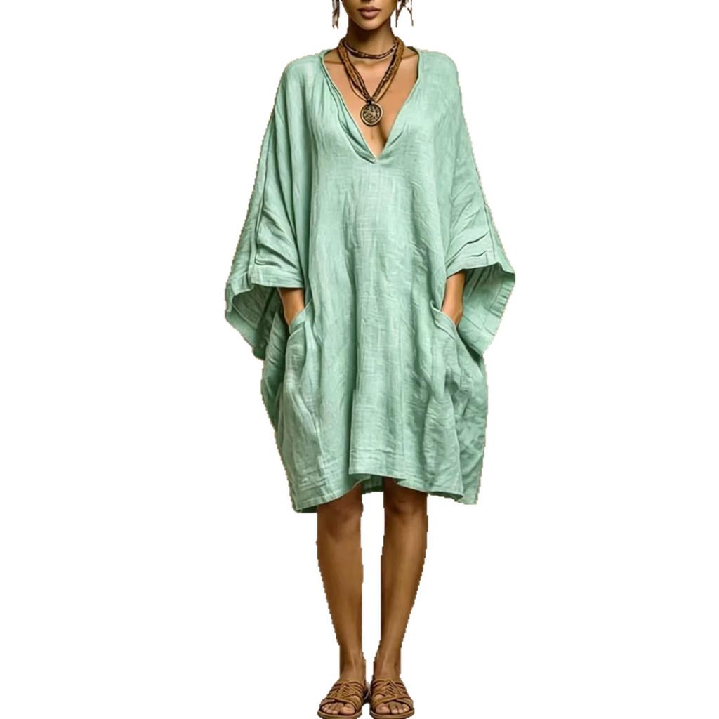 European, American spring and summer casual fashion imitation cotton and linen batman loose dress