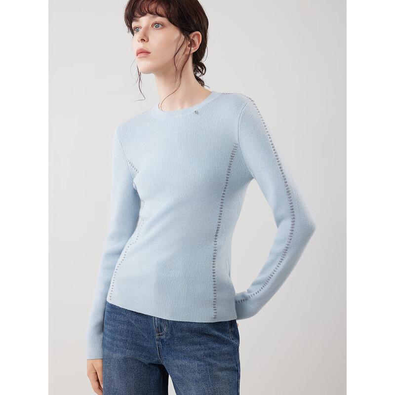 ELLE Women's French Lamb Wool Round Neck Knit Sweater