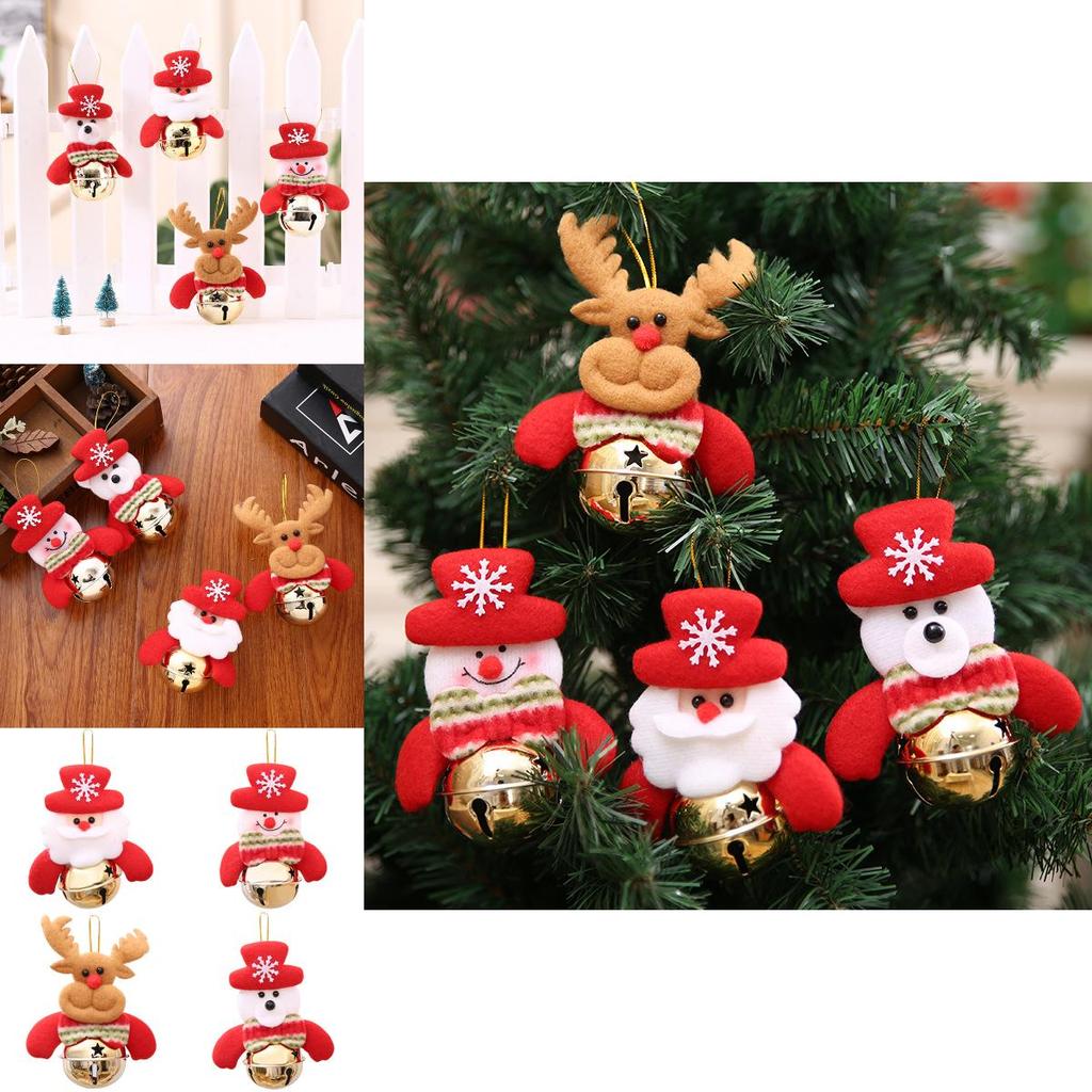 Whimsical Christmas Decorations With Soft Fabric Gold Bell Santa Snowman And Reindeer Charm
