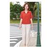 Women's Orange Textured Embroidered Short Sleeve Polo Shirt