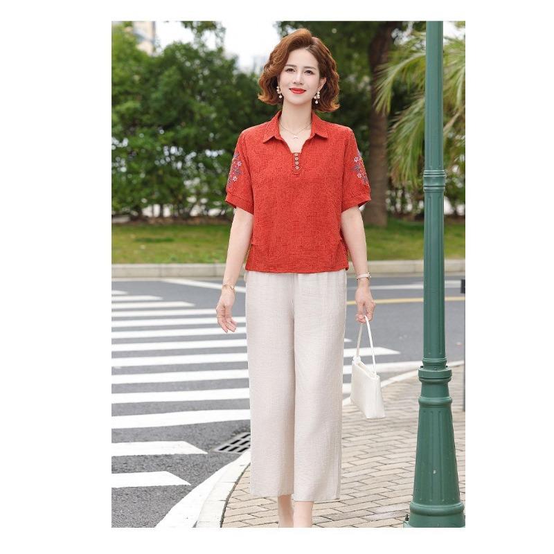 Women's Orange Textured Embroidered Short Sleeve Polo Shirt