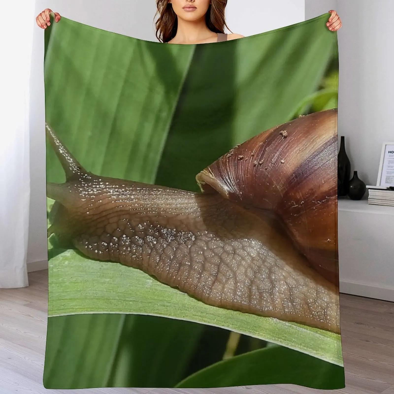 Large Brown Snail Ahatina on Green Leaf Funny Science Biology Gift Throw Blanket Fluffy Cozy Throw Blanket for Home Decor 102x76cm(40x30in)