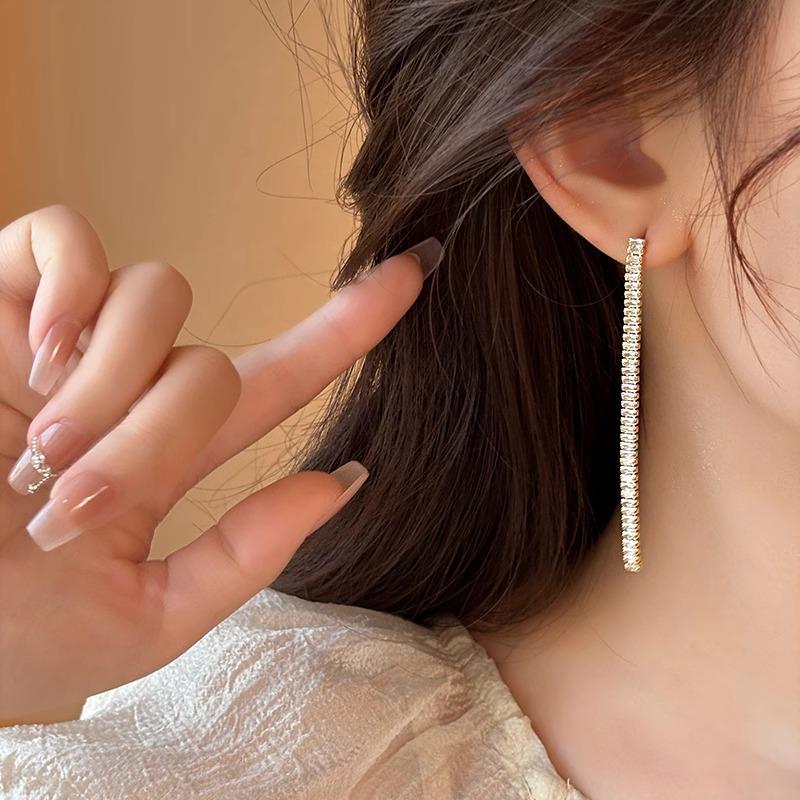 Silver Needle Zircon Tassel Dangle Earrings - Elegant Design, Trendy Women's Jewelry