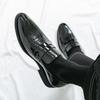 Men Black Loafers Leather Shoes Formal Business Flats Slip on Shoes Wedding Dress Prom Shoes Mosaic Contrast Over Sized