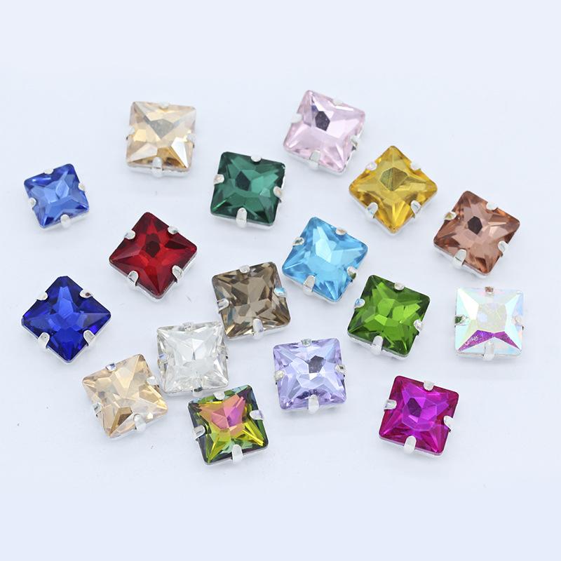 Strassuri Pătrate din Sticlă de Cristal cu Gheare Argintii, Artizanat Cusut pe Piatră, Accesorii Vestimentare, Rochie de Mireasă, Pantofi, Geantă, Garnitură DIY